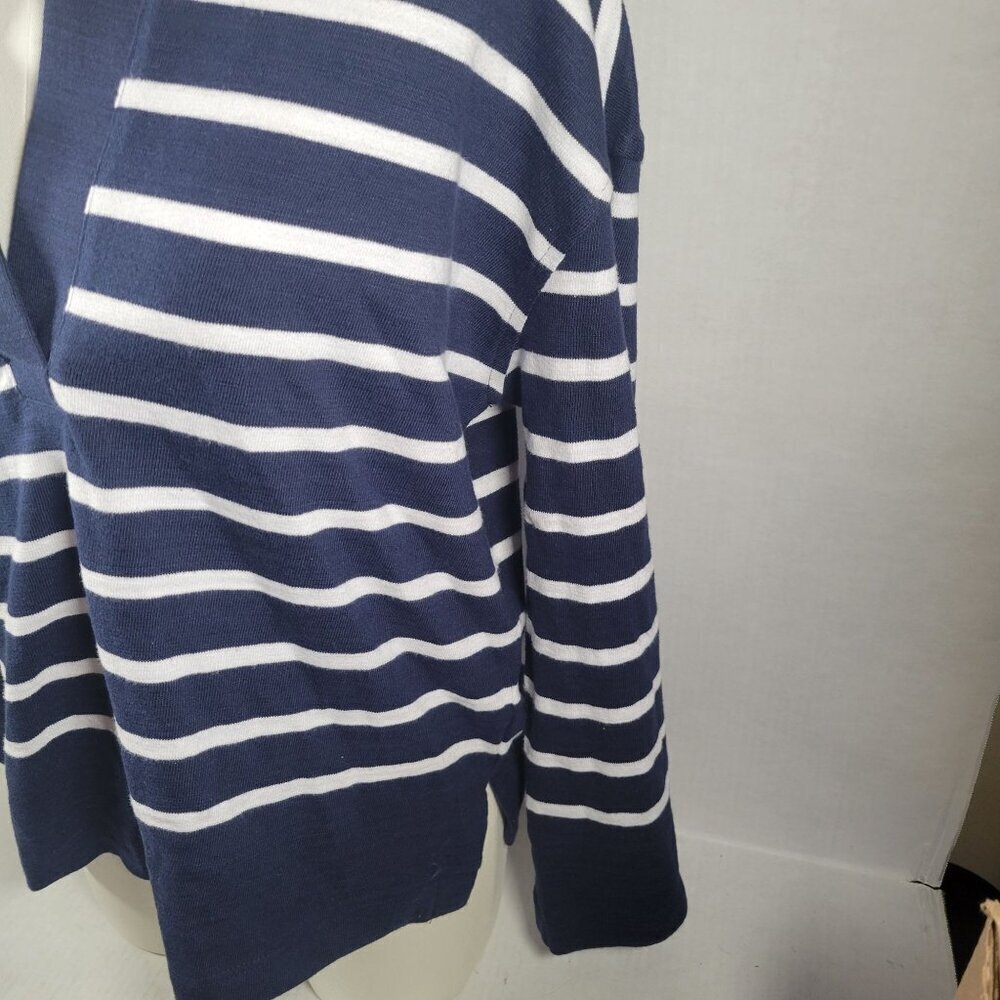 NWT Madewell Women White & Blue Striped Nautical Rugby Polo V-Neck Cotton XS Tee - Picture 3 of 7